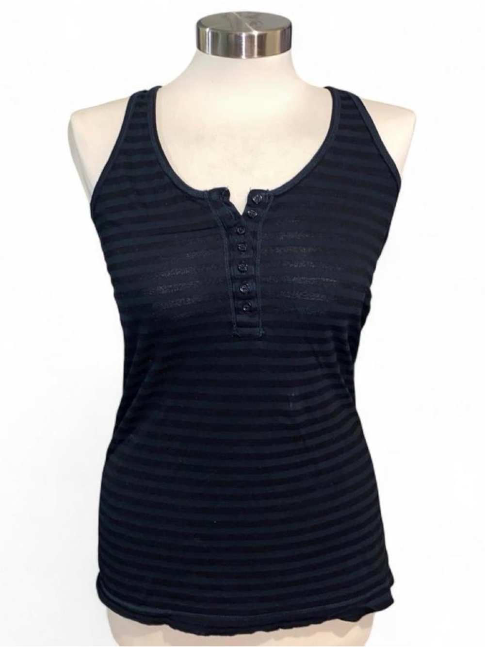 Black Striped Henley Tank Tank